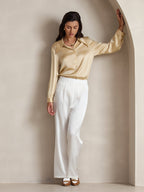 19Momme Silk High Waist Wide Leg Pleated Women's Pants