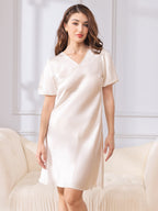 Women's 100% Mulberry Silk Puff Sleeve V-neck Short Nightgown
