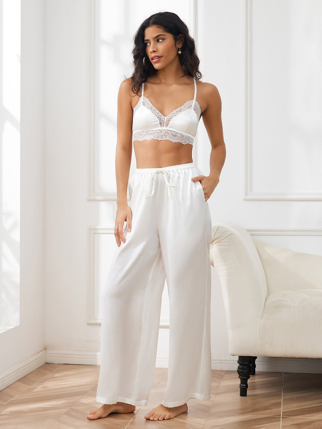 100% Mulberry Silk Wide Leg Women's Pants