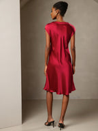 100% Mulberry Silk Cap Sleeve V Neck Knee Dress