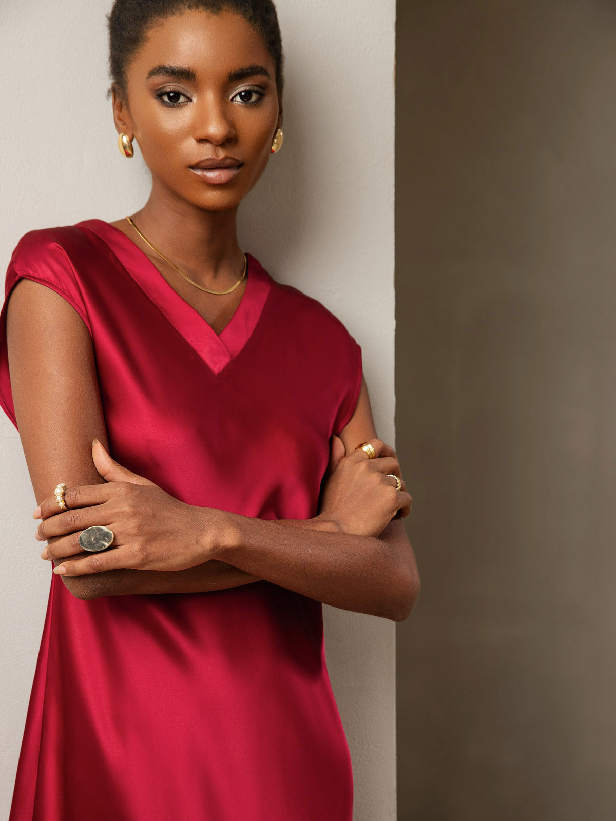 100% Mulberry Silk Cap Sleeve V Neck Knee Dress