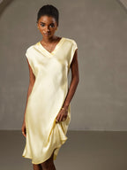 100% Mulberry Silk Cap Sleeve V Neck Knee Dress