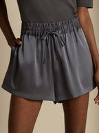 19Momme Silk Women's High-Waist A-Line Shorts with Shirred Drawstring Waist