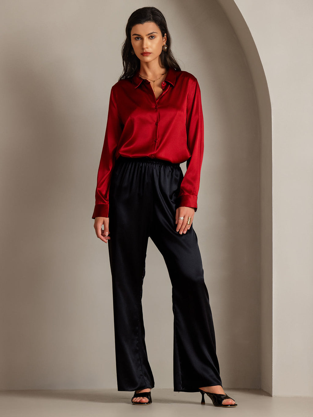 Women's 19 Momme Silk Long Sleeves Button-Up Shirt
