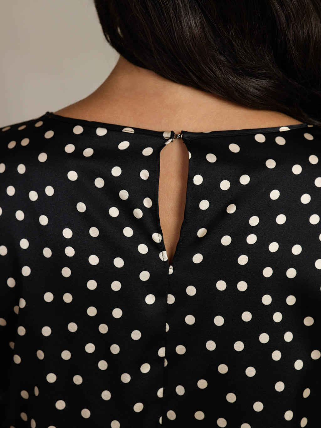 19Momme Women's Silk Polka Dot Print Bell Sleeve Boat Neck Top