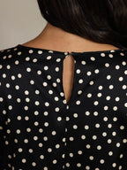 19Momme Women's Silk Polka Dot Print Bell Sleeve Boat Neck Top