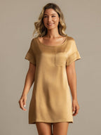 19Momme Washable Silk Short Sleeve Round Neck Short Nightgown