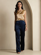 19Momme Silk High Waist Straight Fit Women's Pants with Back Elastic Waist Design