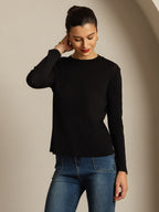 Women's Pure Silk Long Sleeve Round Neck Top