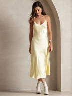 Women's 100% Mulberry Silk Spaghetti Strap V-neck Midi Nightgown