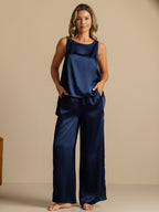 Pure Silk Sleeveless U-Neck Backless Slit High-low Tank Top