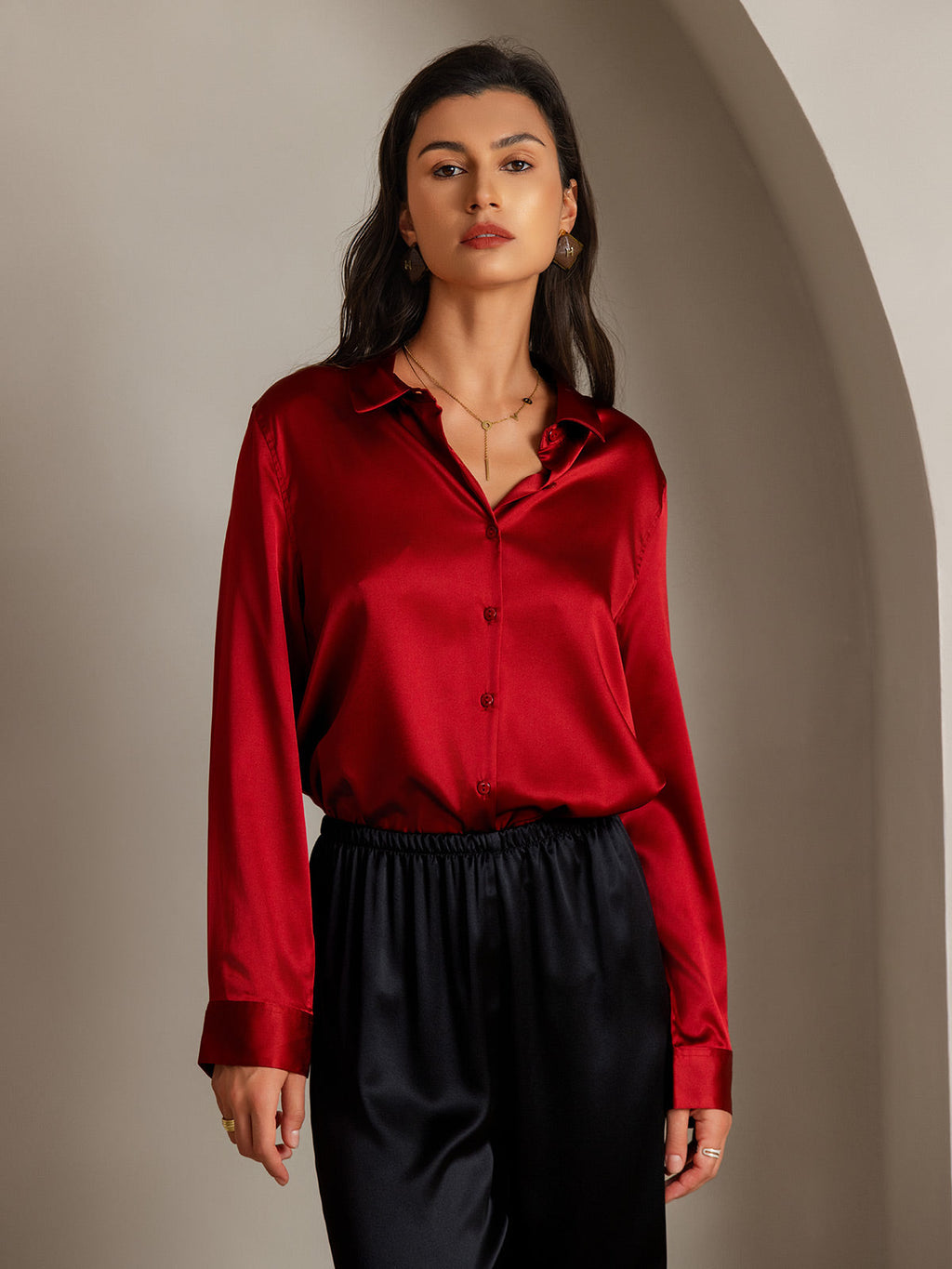 Women's 19 Momme Silk Long Sleeves Button-Up Shirt