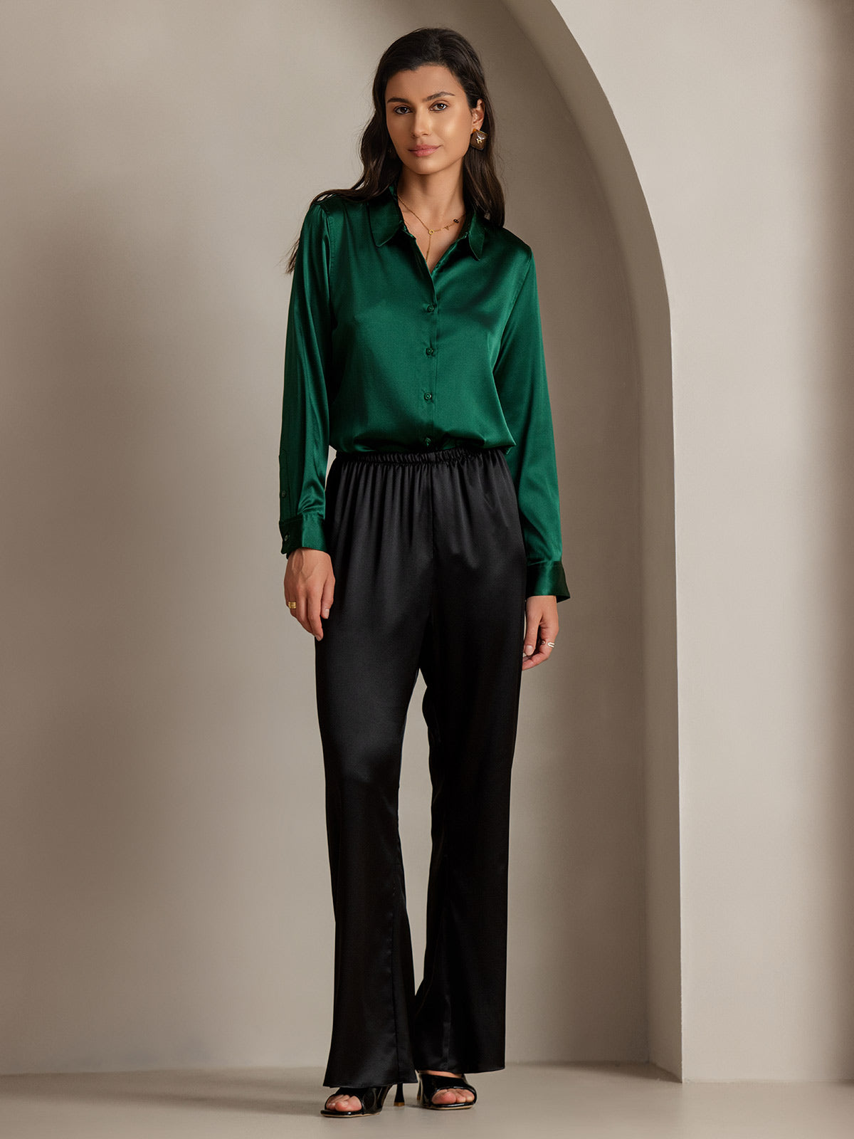 Women's 19 Momme Silk Long Sleeves Button-Up Shirt