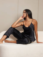 100% Mulberry Silk Spaghetti Strap V Neck Cami & Pants Pajama Set