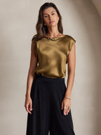 19Momme Silk Cap Sleeve Round Neck Women's Top