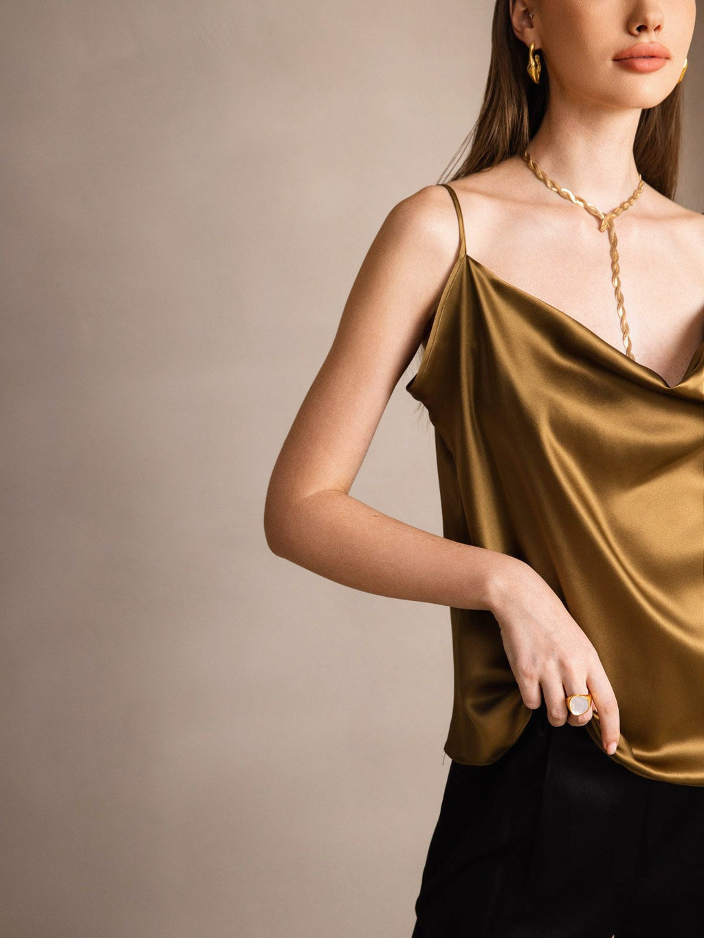 19Momme Silk Cowl Neck Camisole Top