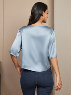 100% Mulberry Silk Women's Blouse Short Sleeve Boxy Crop Top