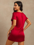 19Momme Washable Silk Short Sleeve Round Neck Short Nightgown