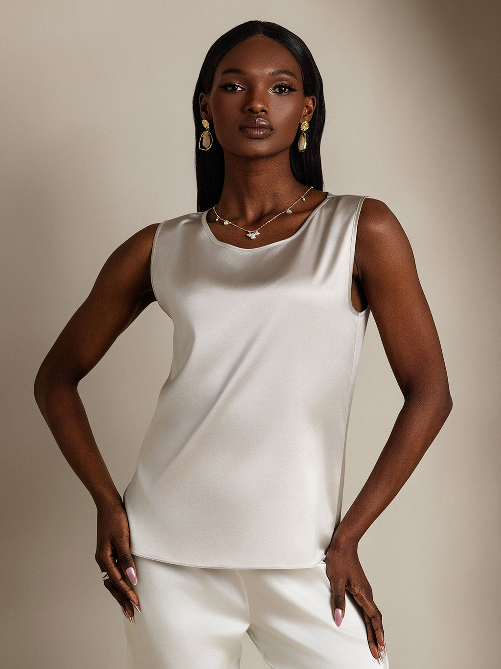 19Momme Silk Sleeveless Round Neck Women's Tank Top