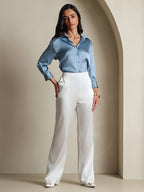 19Momme Silk 3/4 Sleeve Lapel Collar Women's Shirt with Button Up Design