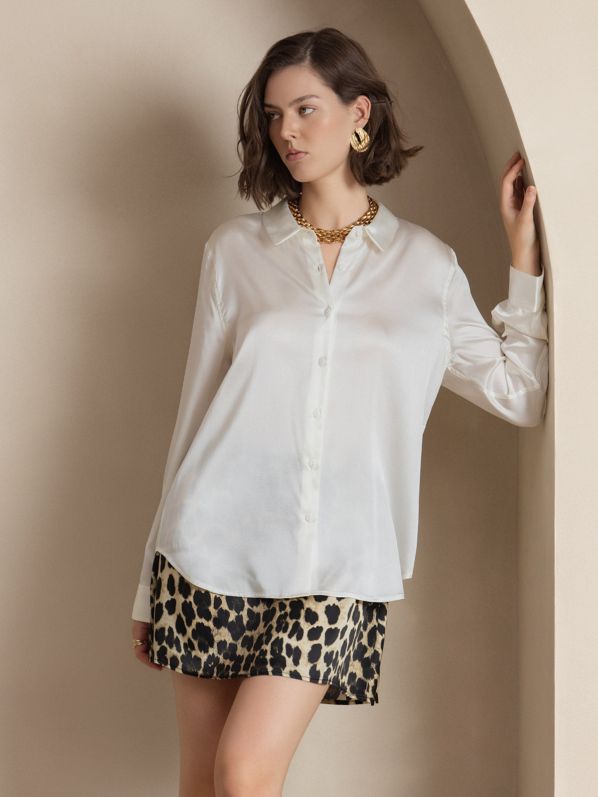 Women's 19 Momme Silk Long Sleeves Button-Up Shirt