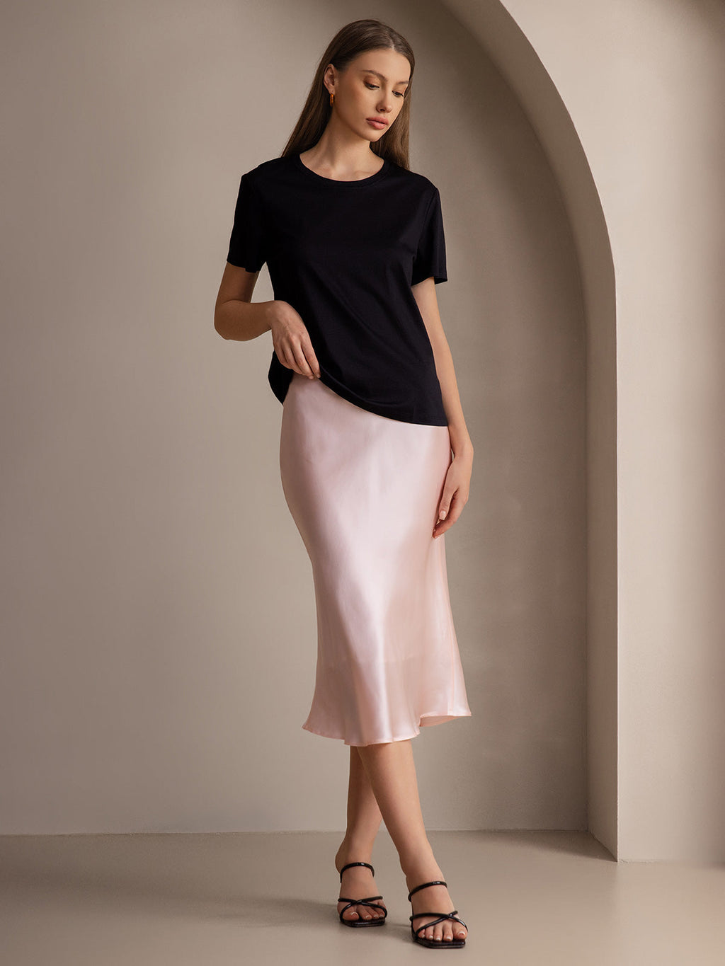 100% Mulberry Silk Stretch Long Straight Skirt