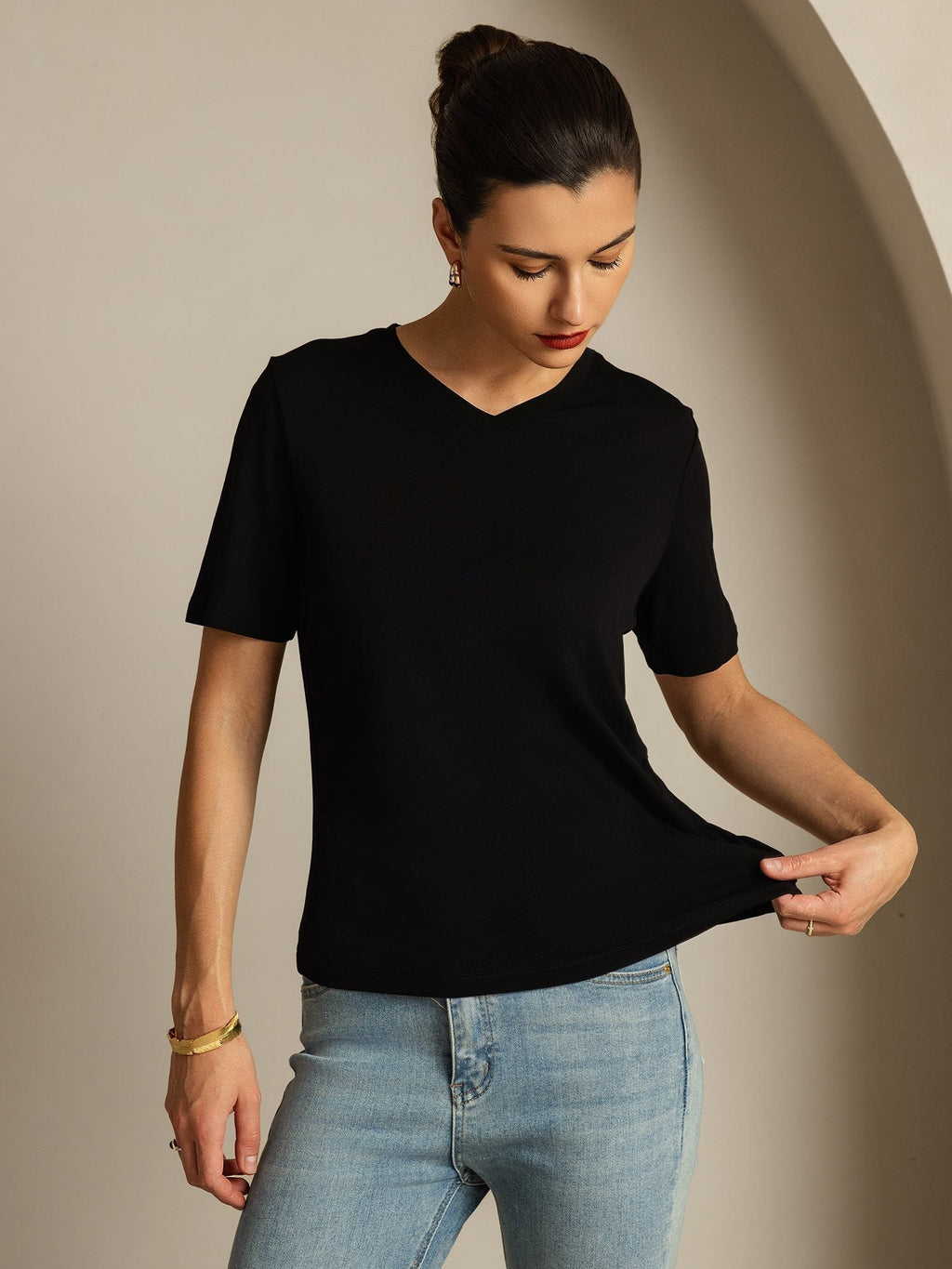 Pure Silk V-Neck Women's T-Shirt