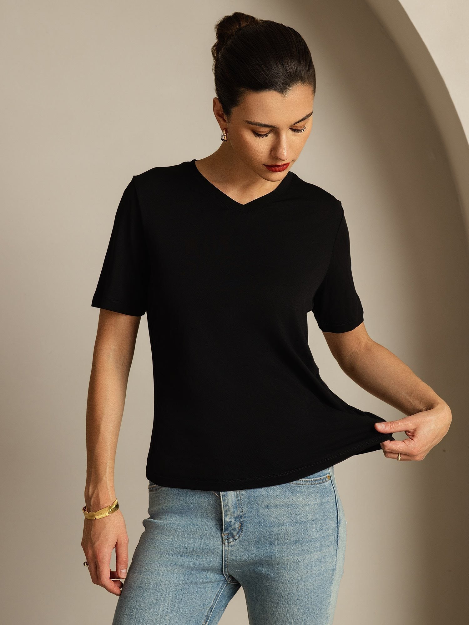 Pure Silk V-Neck Women's T-Shirt