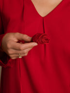 19Momme Silk Women's V Neck Long Sleeve Blouse With 3D Rose Detail