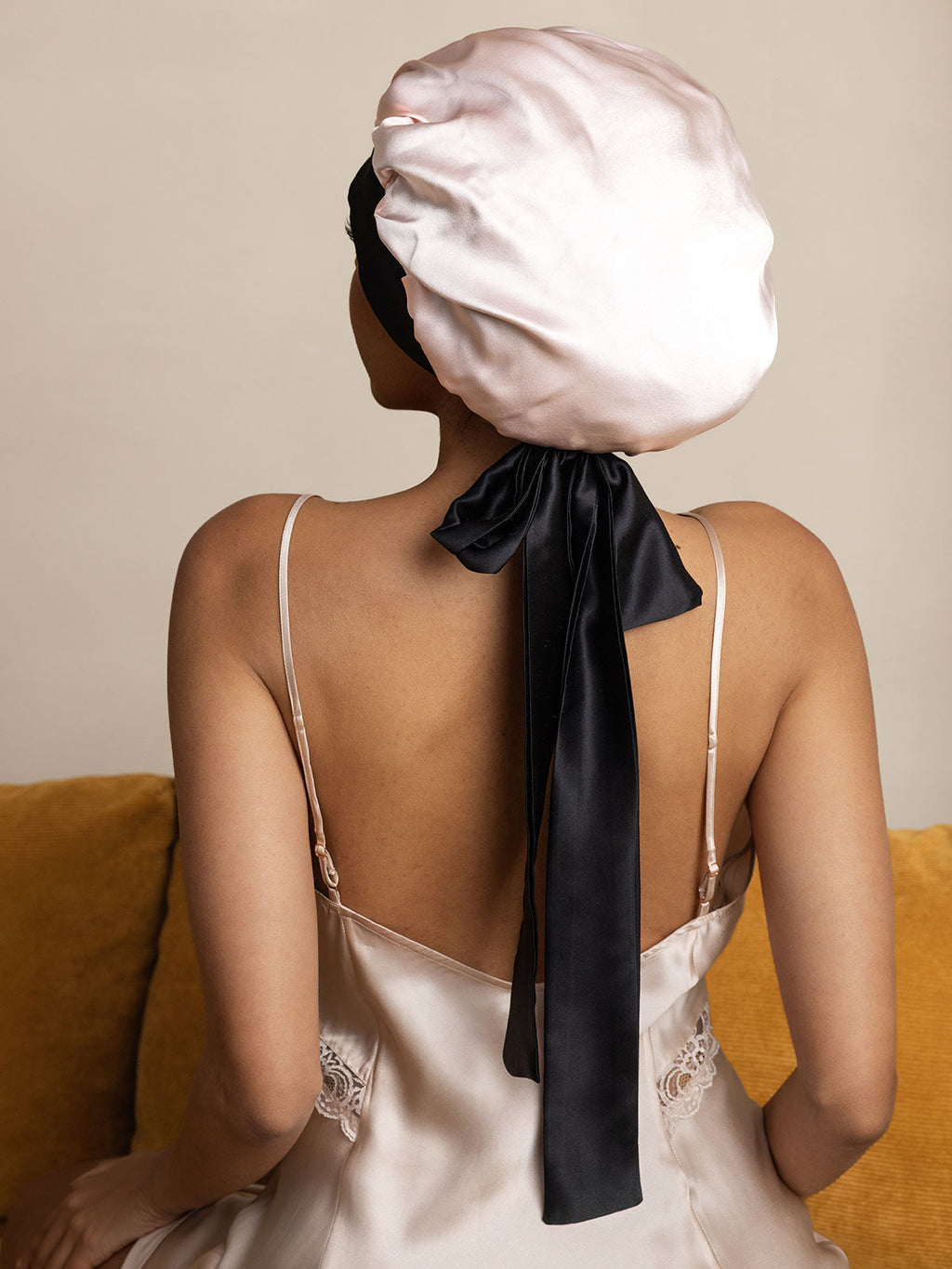 100% Mulberry Silk  Casual Bonnet with Long Ribbons (Two-tone and Double-sided)