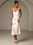 100% Mulberry Silk Spaghetti Strap Midi Long Dress