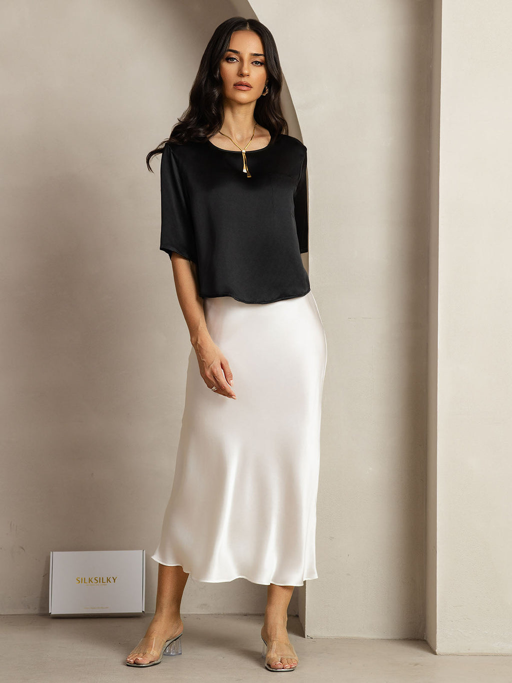 100% Mulberry Silk Women's Blouse Short Sleeve Boxy Crop Top