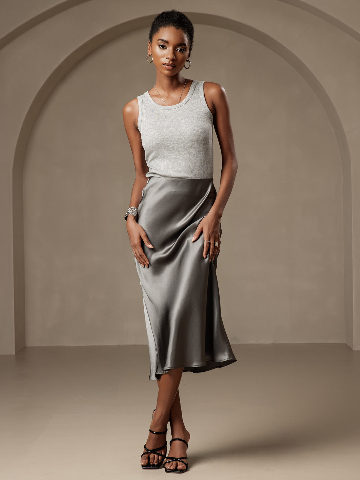 100% Mulberry Silk Stretch Long Straight Skirt