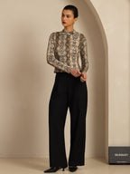Pure Silk Wild Animal Print Women's Long Sleeve Mock Neck Top