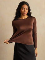 Women's Pure Silk Long Sleeve Round Neck Top
