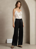 19Momme Silk Straight Leg Women's Pants With Side Pockets Design