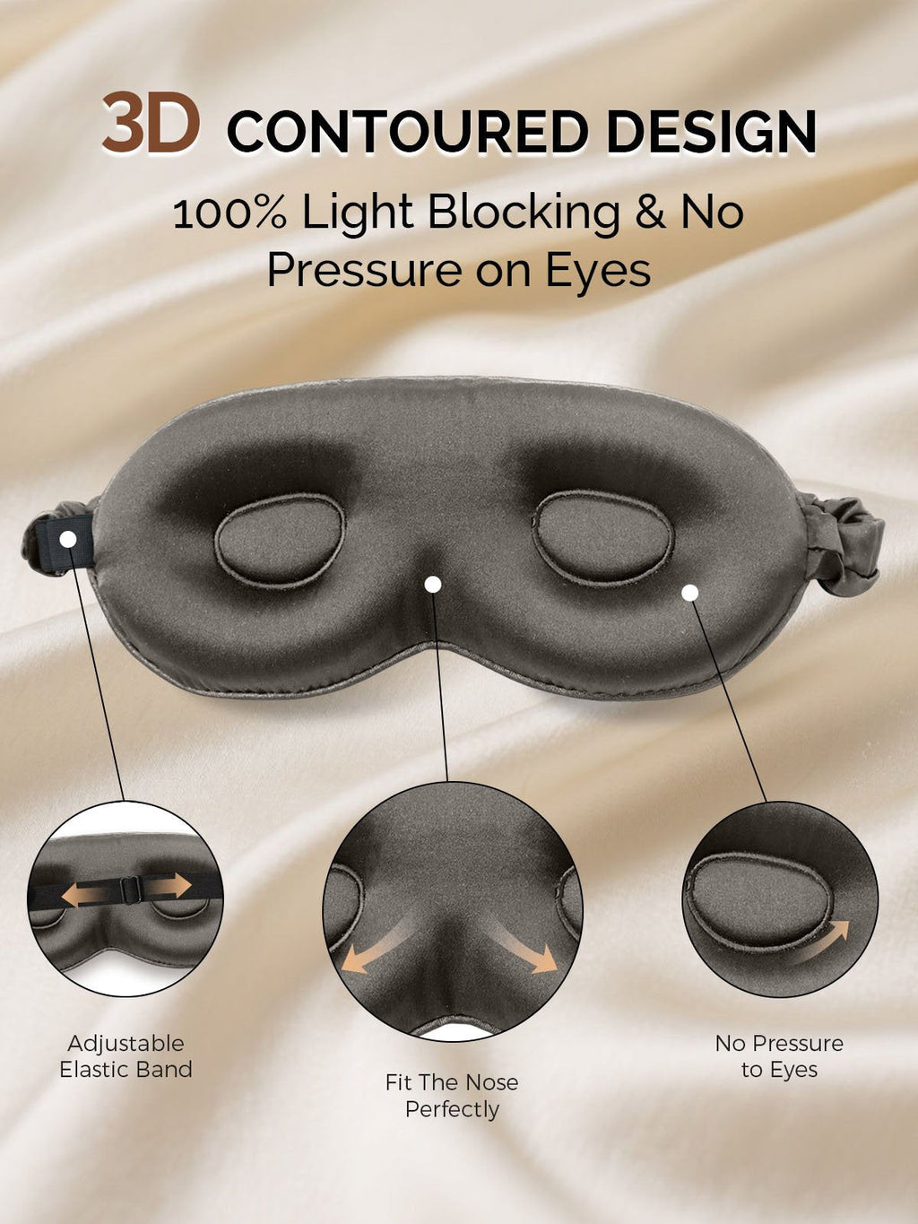 22Momme Pure Silk 3D Contoured Adjustable Eye Mask