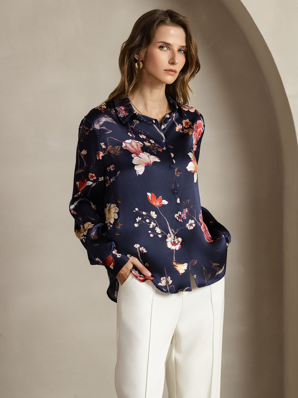 Women's 19 Momme Silk Long Sleeves Button-Up Shirt