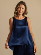 Pure Silk Sleeveless U-Neck Backless Slit High-low Tank Top