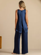 Pure Silk Sleeveless U-Neck Backless Slit High-low Tank Top