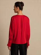 19Momme Silk Women's V Neck Long Sleeve Blouse With 3D Rose Detail