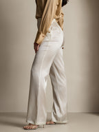19Momme Silk High Waist Straight Fit Women's Pants with Back Elastic Waist Design