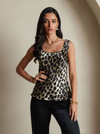 19Momme Women's Silk Leopard Print Sleeveless U Neck Tank Top
