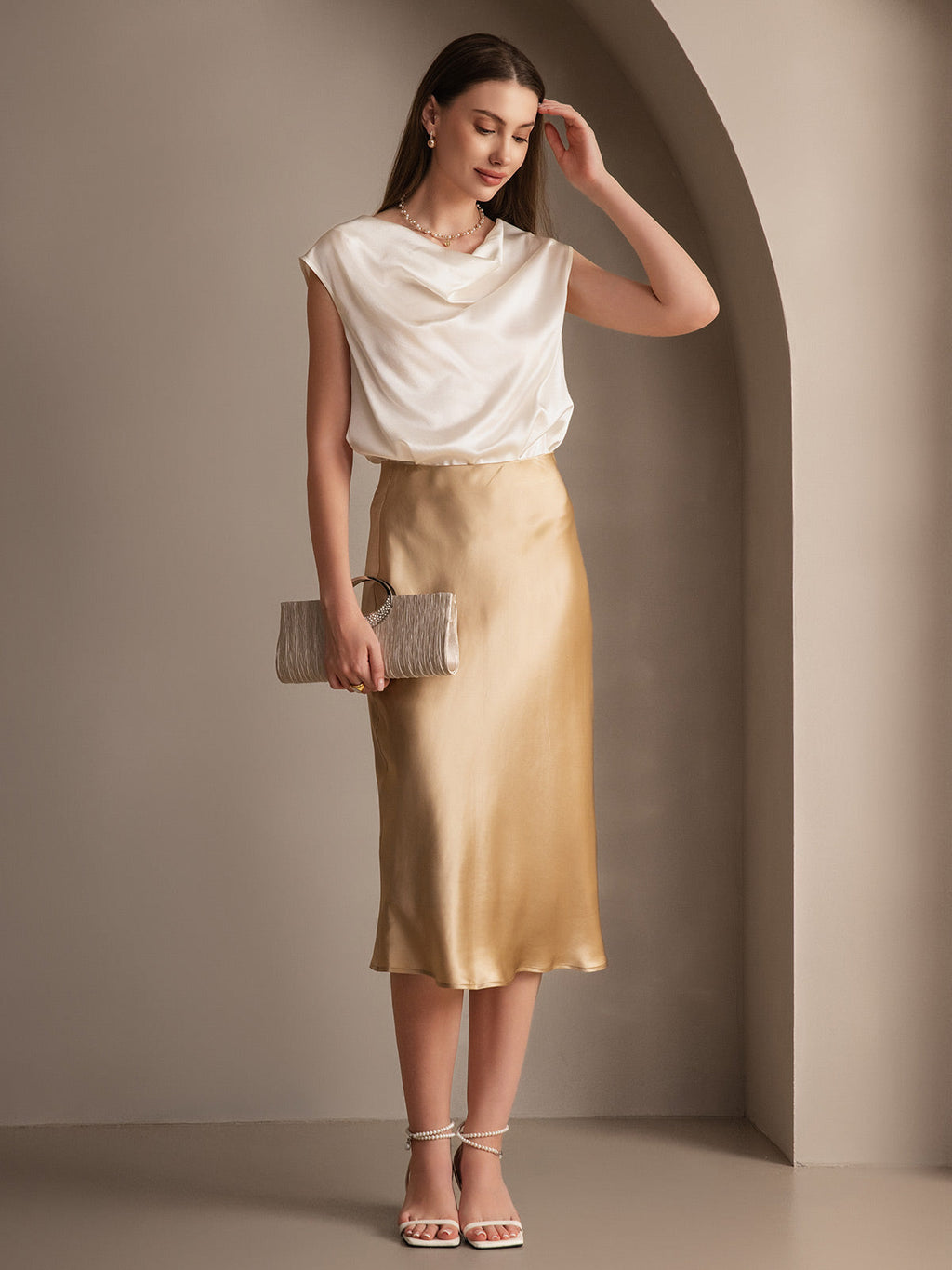 100% Mulberry Silk Stretch Long Straight Skirt