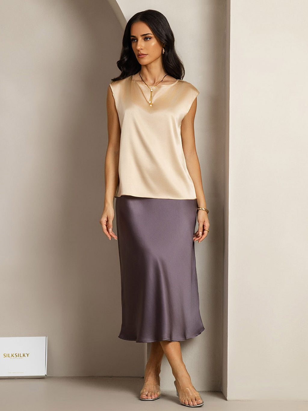 19Momme Silk Cap Sleeve Round Neck Women's Top