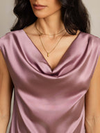 19Momme Women's Silk Cap Sleeve Cowl Neck Top