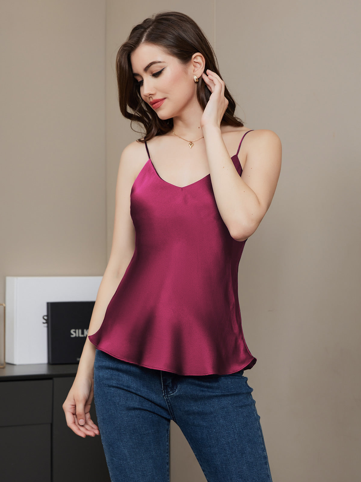 100% Mulberry Silk V Neck Camisole Top