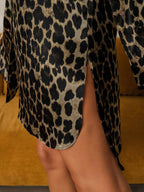 100% Mulberry Silk Leopard Print Nightshirt with High-Low Hem