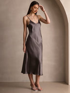 100% Mulberry Silk Spaghetti Strap Midi Long Dress