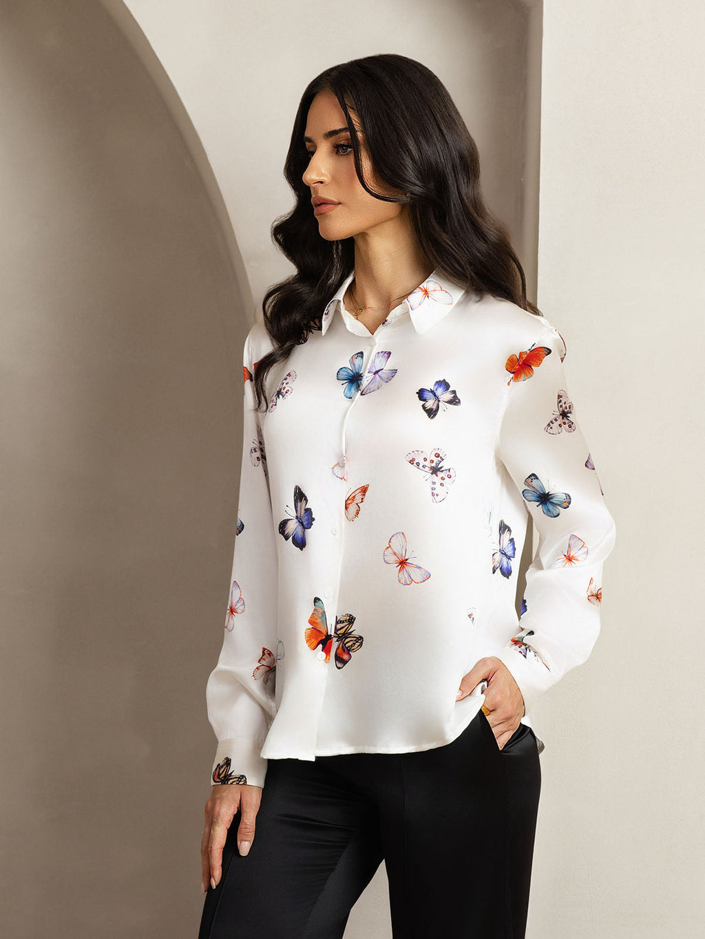 Women's 19 Momme Silk Long Sleeves Button-Up Shirt